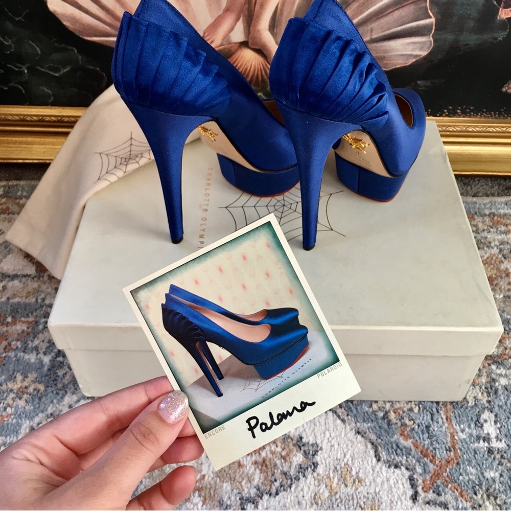 Charlotte Olympia Royal Blue Satin Platform Pumps